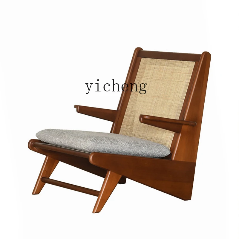 

Ротанговый одноместный диван-стул ZC, винтажное кресло из массива дерева для балкона, кресло с откидывающейся спинкой для чтения