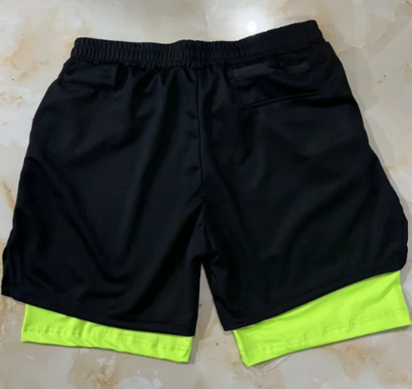 Men's Rugby Sport Shorts Double Layer Fitness Shorts Drawstring Mesh Elastic Waist Breathable Quick Dry to Beach Pool Summer