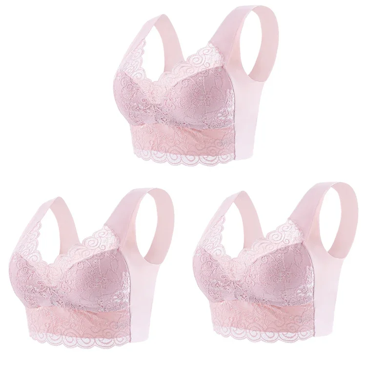 3pcs Ice Silk Seamless Lace Bra Top Support Underwear No Steel Ring Comfortable Large Size Bra Vest Bralette 4