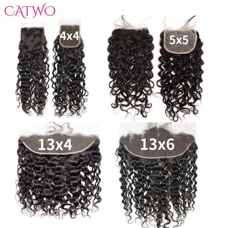 

4x4 5x5 6x6 Water Wave Lace Closure Only Wet And Wavy Brazilian Human Hair Frontal Pre Plucked 13x4 13x6 HD Lace Frontal Closure