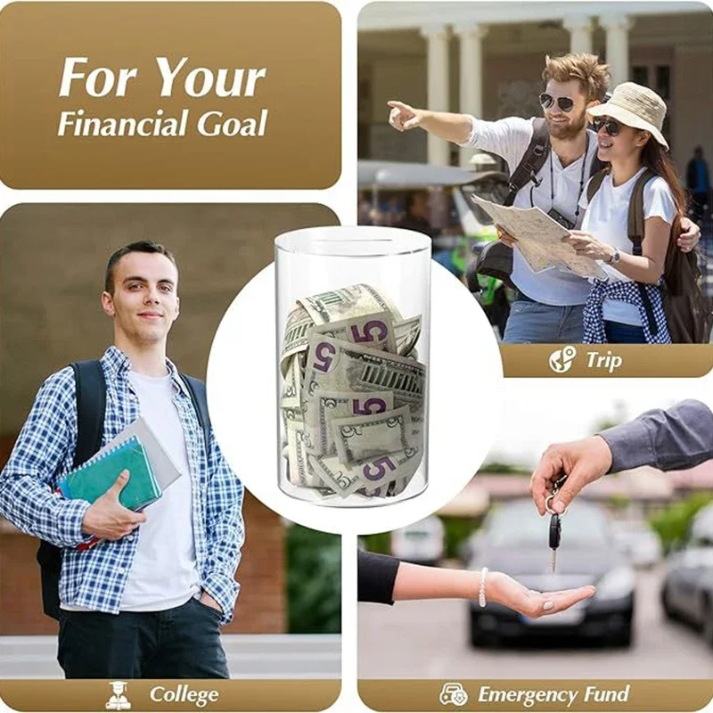Piggy Bank for Adults Must Break to Open Acrylic Clear Piggy Bank Money Saving Box for Cash Saving Real Money Coin