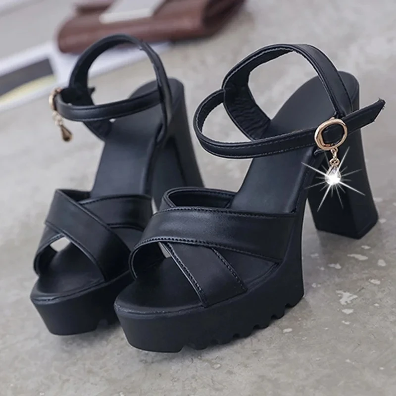 Women Fish Mouth Platform High Heels Wedges Buckle Sandals Shallow Hollow Open Toe Shoes Woman Party Footstep Office Pumps - Image 4