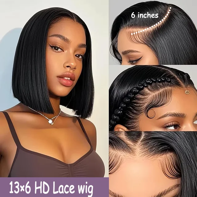100 Human Hair Bob Wigs Glueless HD Half Lace Front Wig Frontal Short Braided Bone Straight Vietnamese On Sale Multi Parting 3