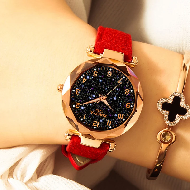 Xiaoya Women's Watches Personality Romantic Starry Sky Watches Women Rhinestone Face Leather Band Quartz Wistwatch Reloj Mujer - 6