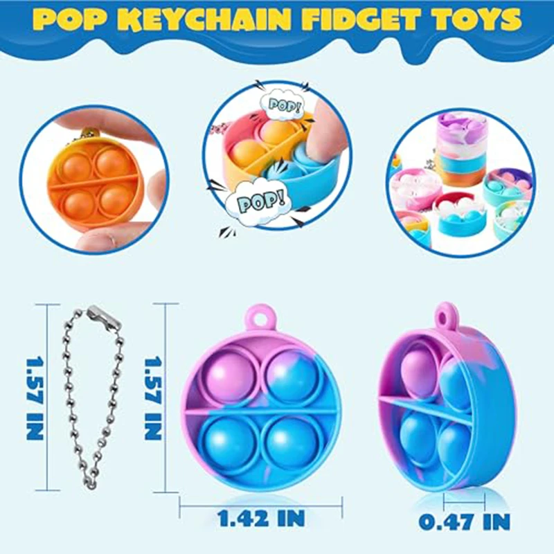 10/30/50PCS Mini Keychain Toddler Sensory Fidget Toys Bulk for Classroom Prizes Kids Birthday Party Favors Goodie Bag Stuffers