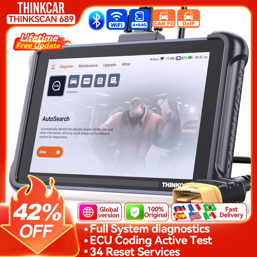 Herramienta de escaneo bidireccional THINKCAR THINKSCAN 689 con escáner CANFD y DoIP OBD2, codificación ECU, Control bidireccional 34, reinicio gratuito