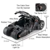 1:18 Batmobile Toys Alloy Models Cars Rubber Tires Miniature Vehicle Spray Version Cabin Door Opened Car for Kids Birthday Gifts 2