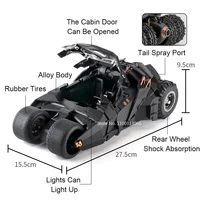 1:18 Batmobile Toys Alloy Models Cars Rubber Tires Miniature Vehicle Spray Version Cabin Door Opened Car for Kids Birthday Gifts 2