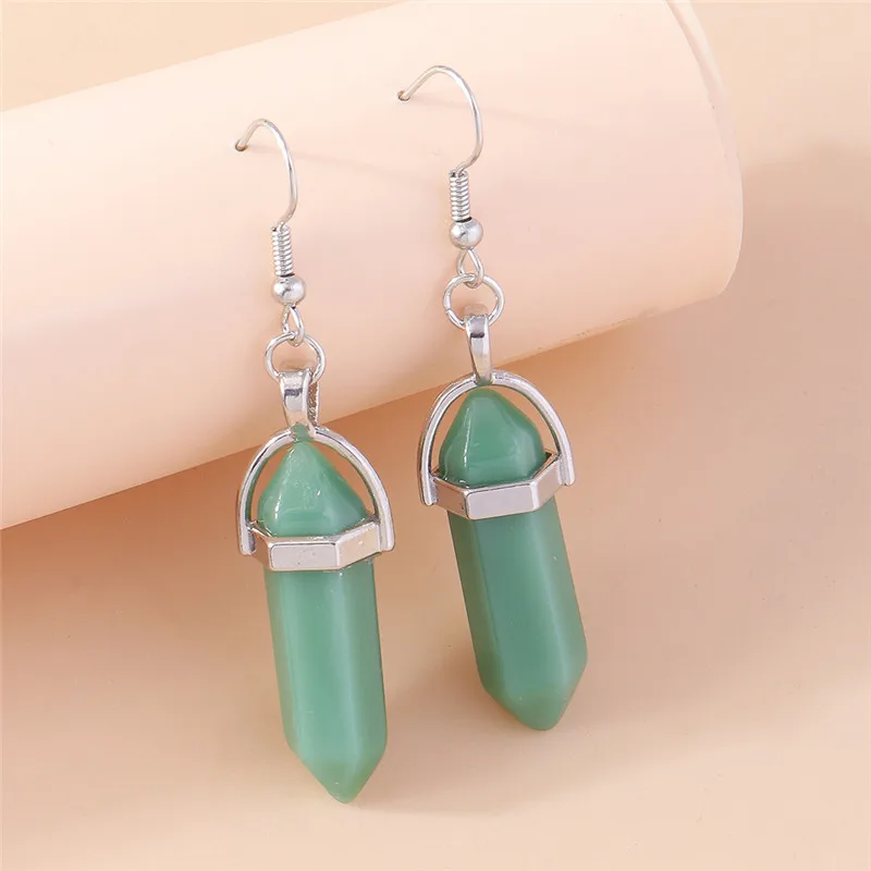 Aihua Bunte Natürliche Sechseckige Säulen-Steinohrringe Bullet Stone Heilende Reiki-Kristall Hängeohrringe Party-Schmuck Geschenke – Detail 20