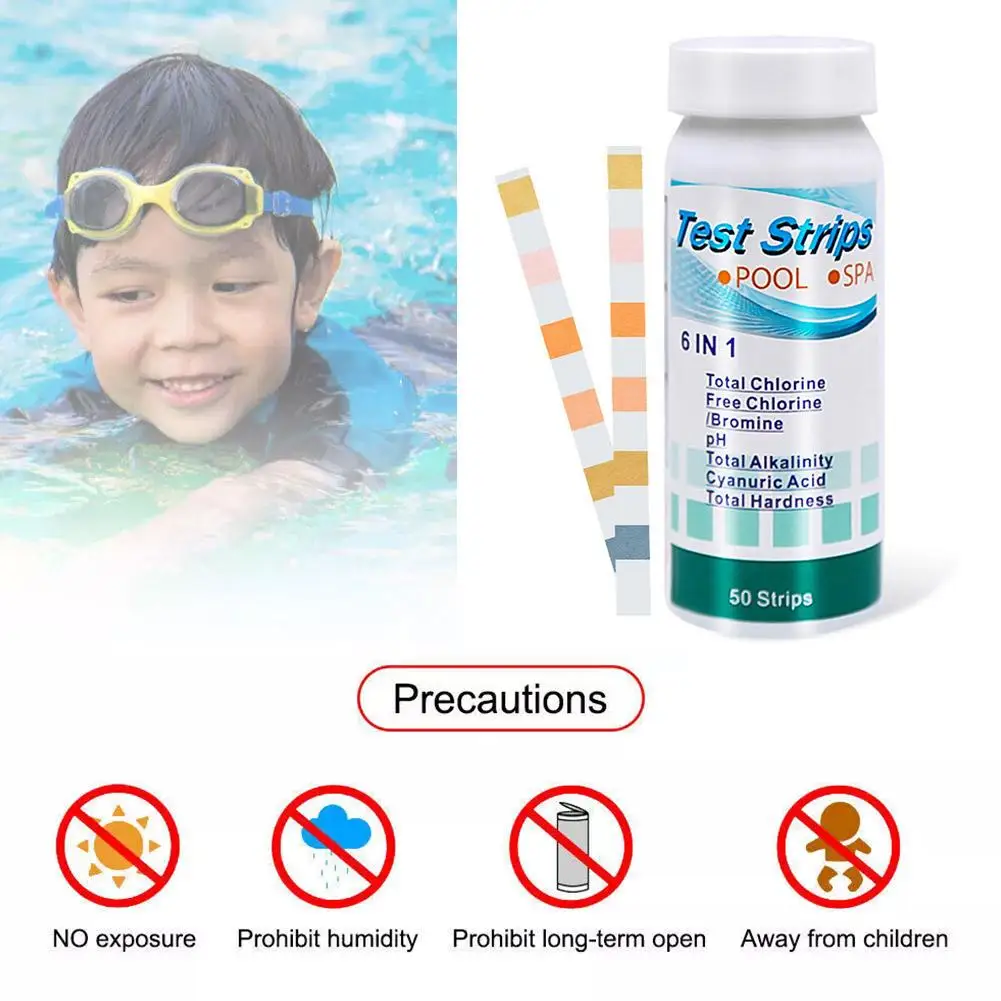 100pcs 7 in 1 Swimming Pool Water Quality Test Kit PH Chlorine/Hardness/Bromine Test Strips