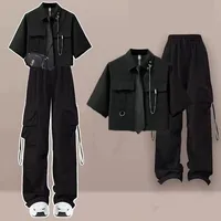 Girl 2026 Summer New Casual Tracksuit Matching Set Korean College Short-sleeve Shirt+Sport Wide Leg Cargo Pants Two-piece Suit - Image 3