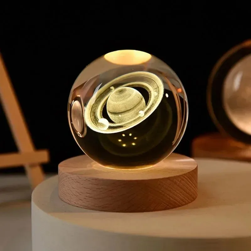 6cm 3D 크리스탈 볼 장식 2026 천문학 태양계 행성 달 우주비행사 LED 볼 홈 스노우 글라스 글로브 장식