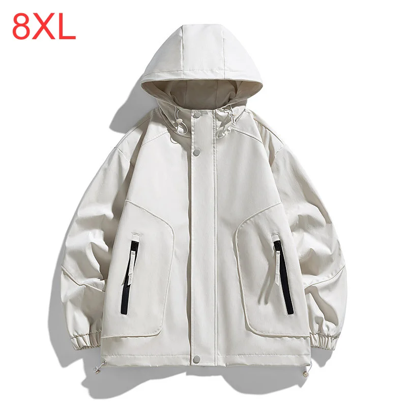 

Spring Autumn Men's Hooded Youth Fashion Jackets Pocket Work Coat 140kg 8xl Waterproof Jackets