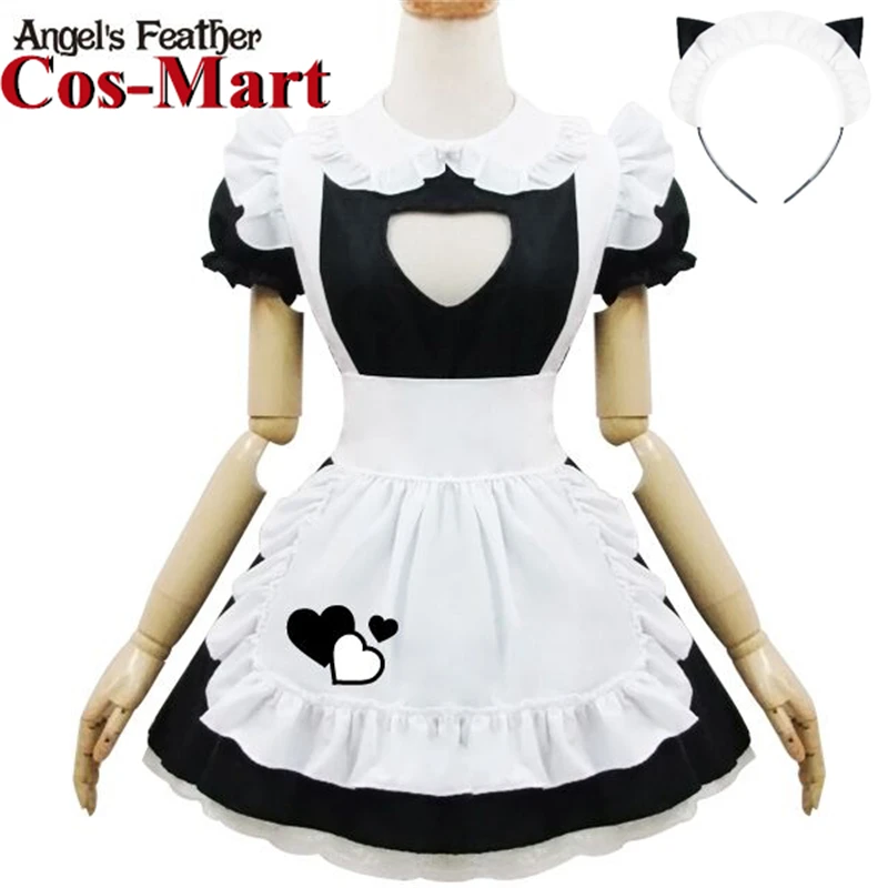 

Cos-Mart Anime Cute Cat Maid Cosplay Costume Dress kitty Game Waiter High School Uniform Set Everyday Wear Pretense Black White