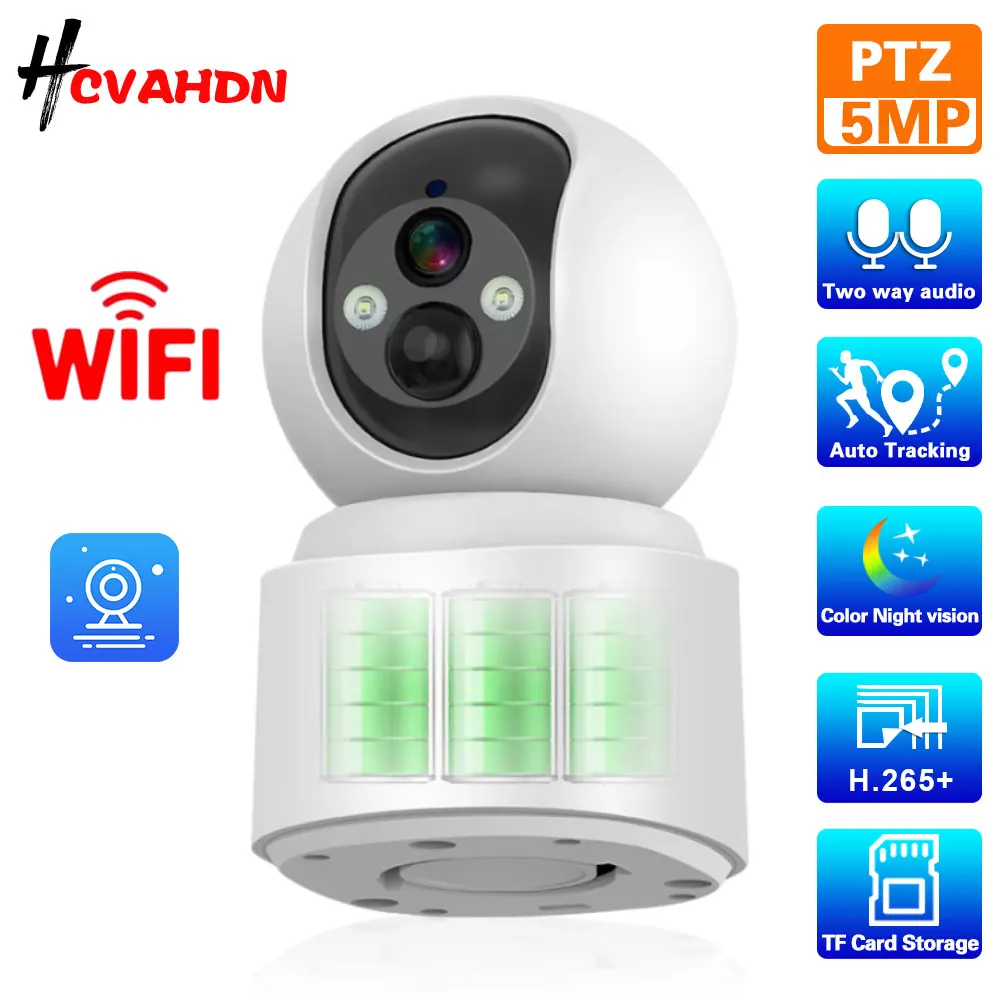 Wifi 5Mp Baby Pet Monitor Cam Indoor Home Auto Tracking Telecamera Di Sicurezza Wireless Ptz Telecamera Di Videosorveglianza A Batteria Integrata