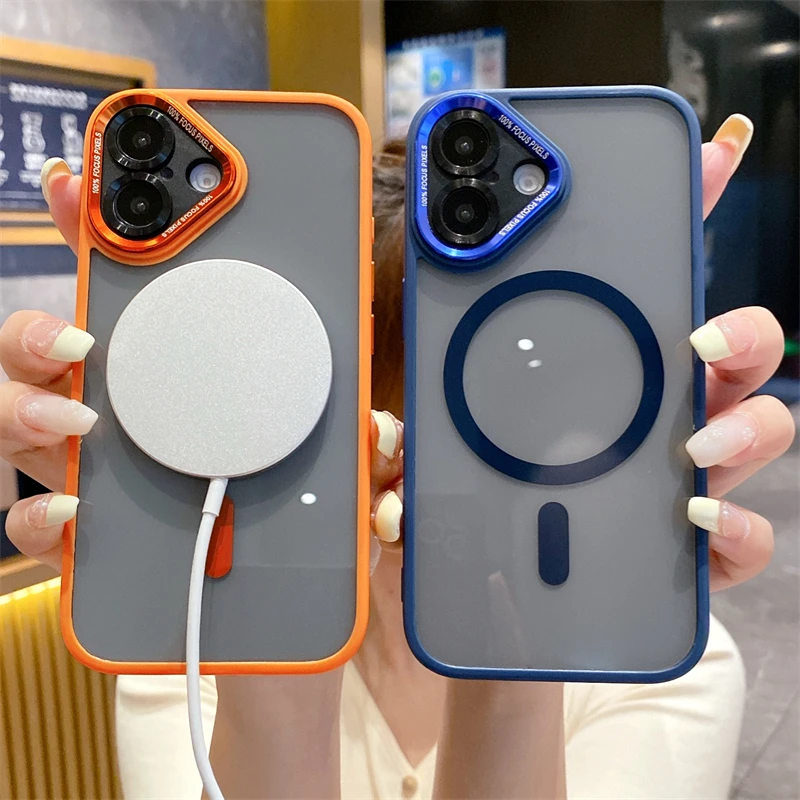 Metal Len Transparent Shockproof Phone Case For iPhone 16 15 14 Plus 13 12 Pro Max 11 Magnetic For Magsafe Wireless Charge Cover_voghion.com