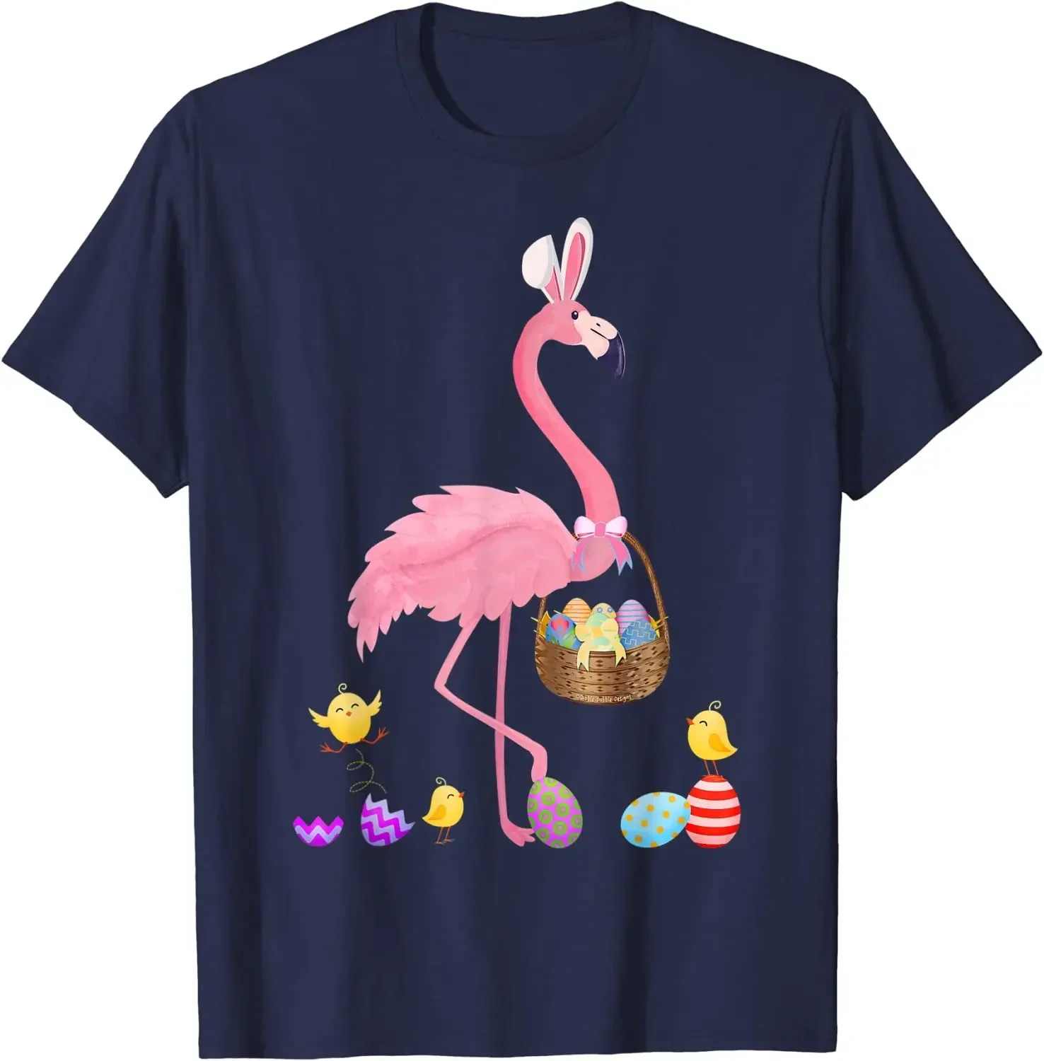 

Pretty Easter Flamingo with Easter Basket Easter T-Shirt Graphic T Shirts Casual Cotton Daily Four Seasons Tees Mens T Shirts