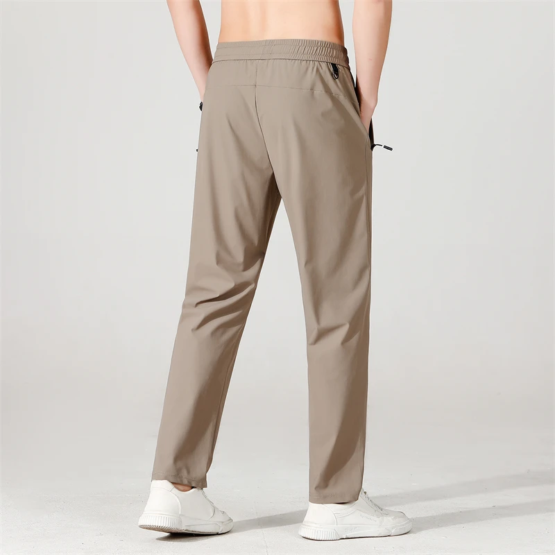 Ice Silk Men's trousers 2024 summer black-and-gray thin style business casual pants outdoor stretch breathable straight leg loos 2