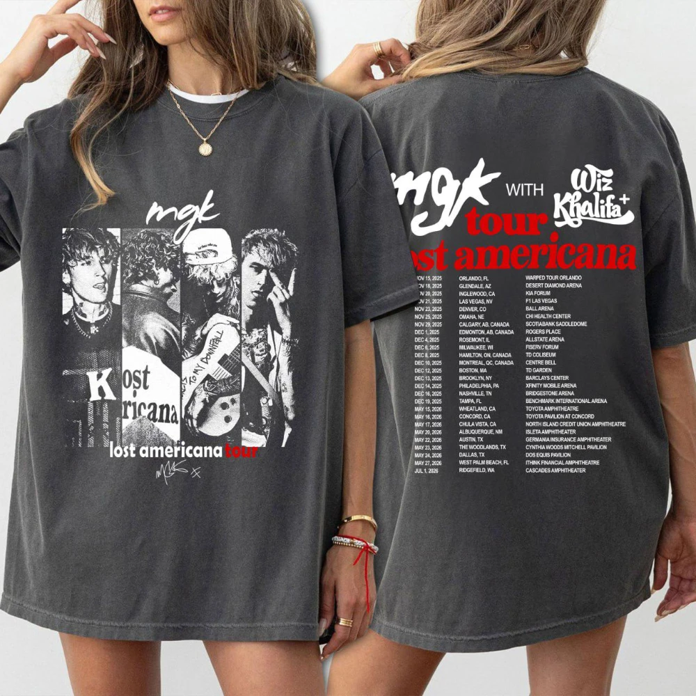 MGK Lost Americana Tour T-Shirt 90s Grunge Graphic Tee Front Back Tour Dates Shirt Rock Concert Merch Gift 1