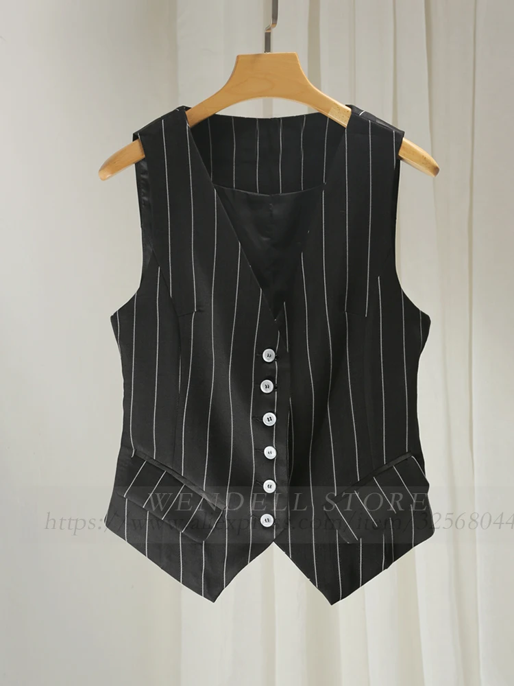 

Women's Vest Striped Slim Fit Black Fashion Casual Professional OL Temperament Sleeveless Jacket