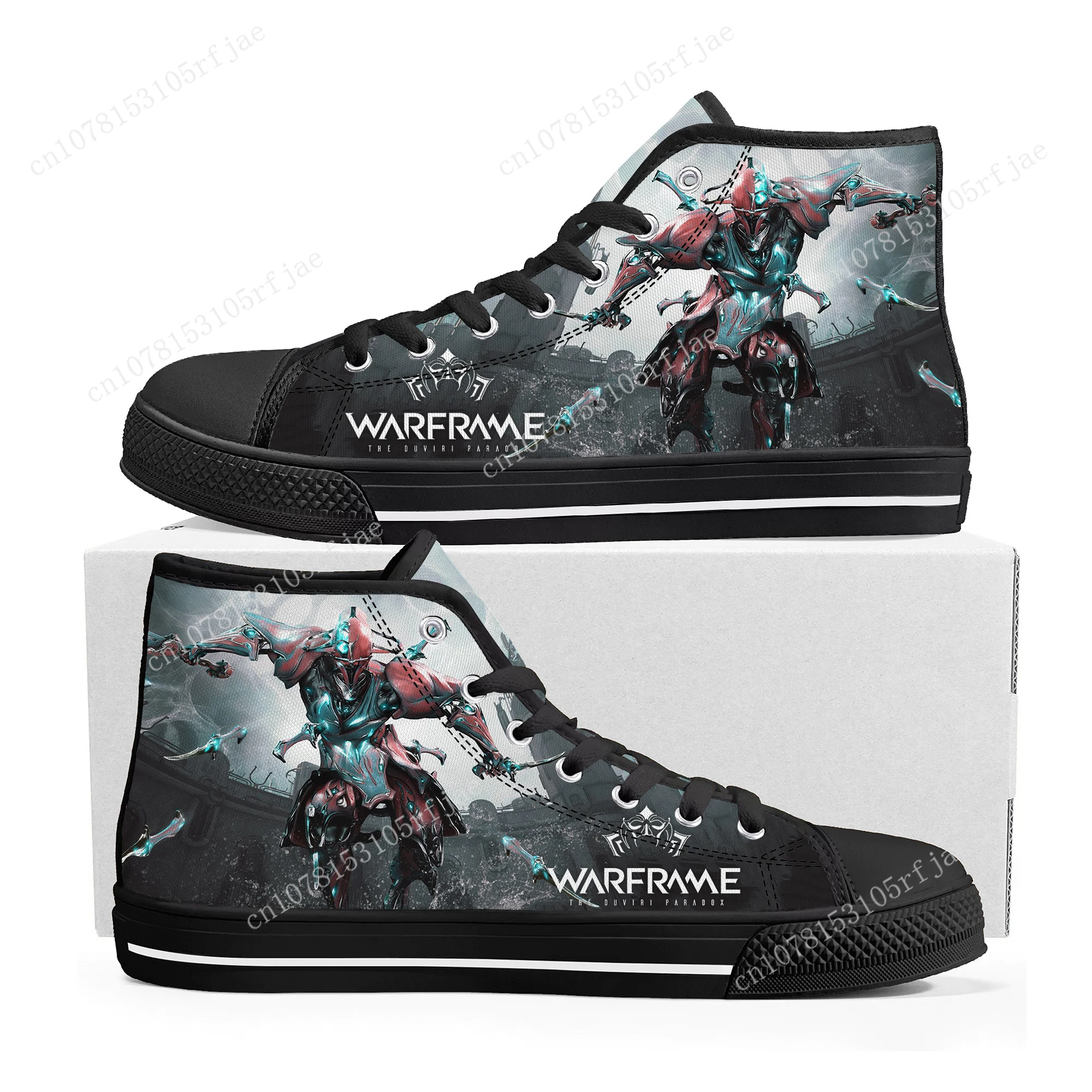 Anime Cartoon Game Warframe High Top Sneakers Mens Womens Teenager High Quality Canvas Sneaker Fashion Custom Built Couple Shoes