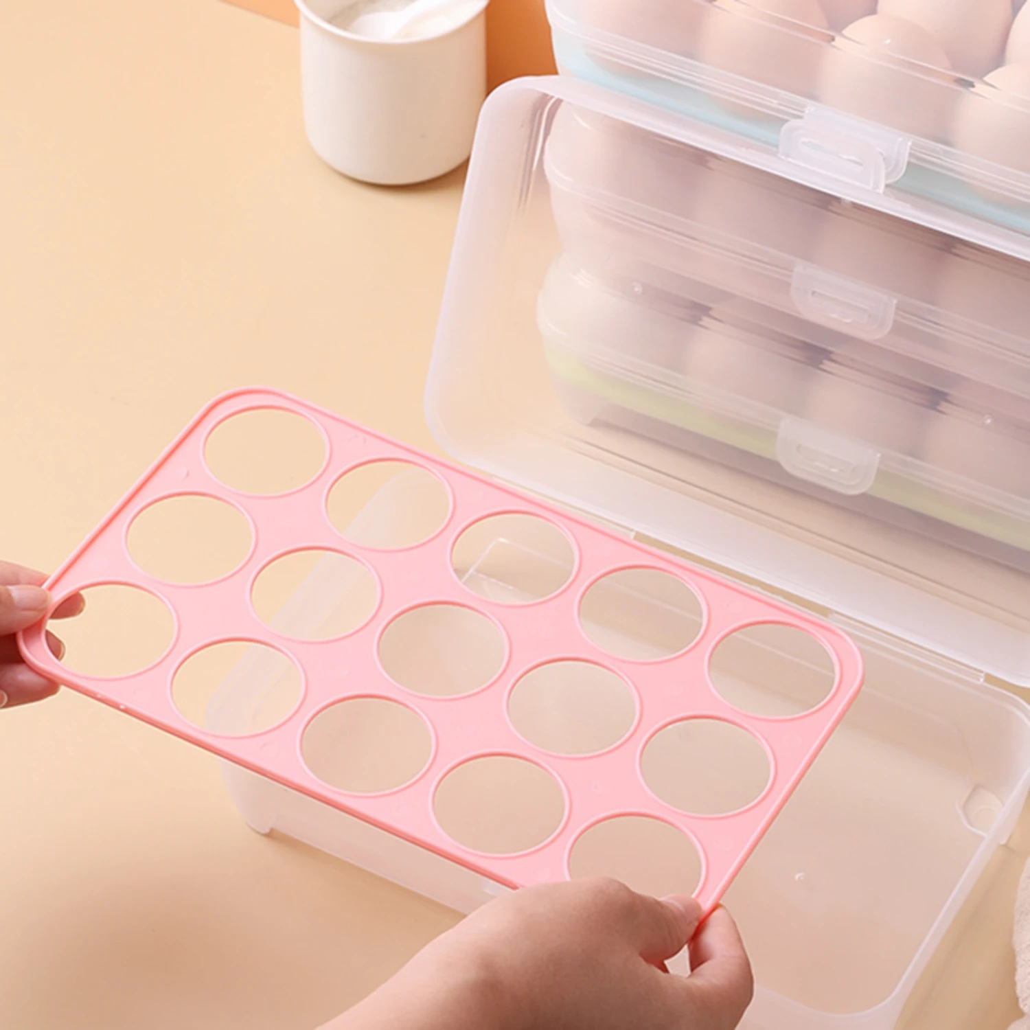 1Pc Stackable Egg Container 15-Grid Freezer-Safe Plastic Tray For Refrigerator & Organization