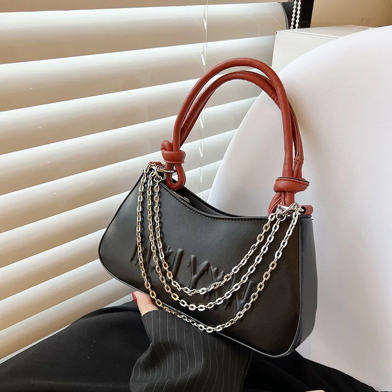 

Soft Leather Women Handbags Chic Letter Design Chains Shoulder Bags Fashion All-Matched Ladies Underarm Square Packs