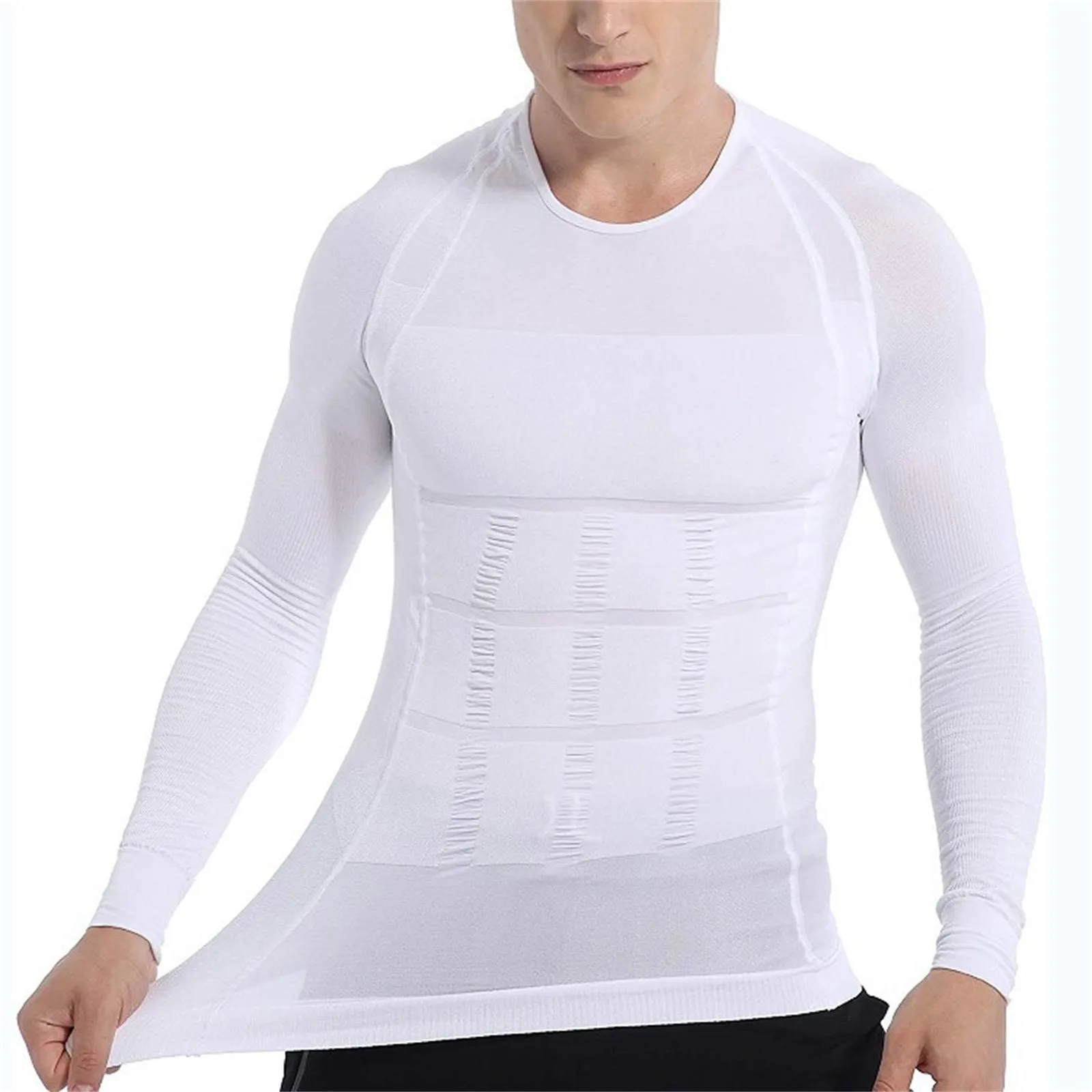Men's New Shapewear Long Sleeved T-Shirt Tight Waisted Beer Belly Cinching Shapewear Lightweight Solid Sweatshirts Slimming Top