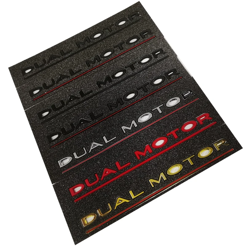 Car Emblem Car Logo DUAL MOTOR Underlined Letters Emblem for Tesla Model Y 3 X S Car Styling Trunk Badge Sticker Chrome Black Red