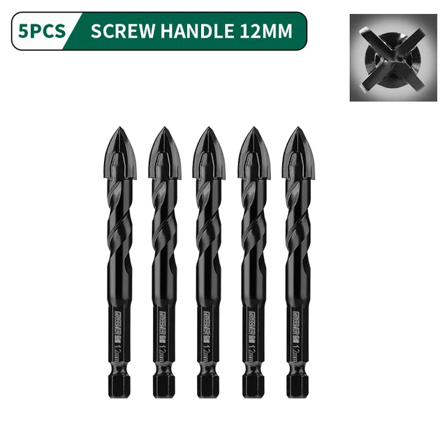 GREENER 3-12mm Four-blade Concrete Impact Glass Drill Cross Hex Tile Drilling Bit Special For Hexagonal Shank Hard Alloy Tri 12mm 5pcs