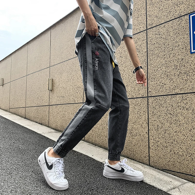 2022 New Men's Fashion Jeans Solid Color Elastic Drawstring Pockets Slim Fit  Breathable Comfortable Outdoor Daily Trousers