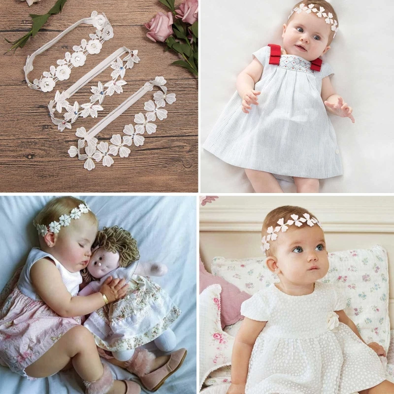 

Baby Girl Headband Headwear Hairband Flower Lace Crown Leaf Crystal for rhinestone Headwrap Turban for Children Kids Tod