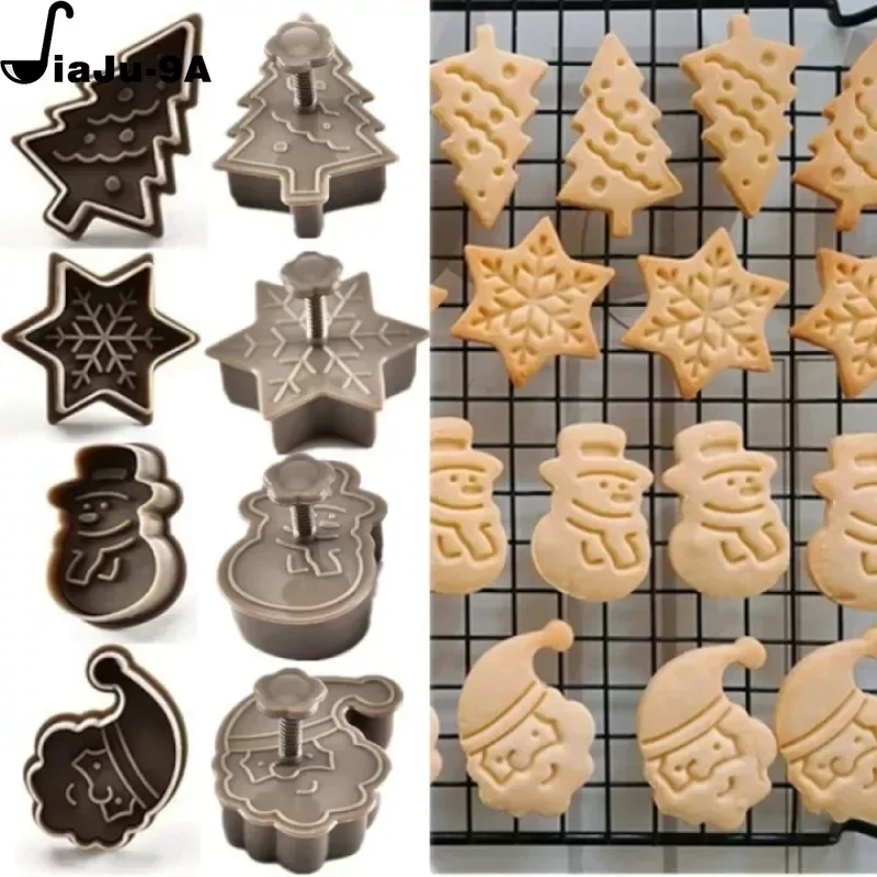 Cookie Mould Baking Mold Cookie Printing Mold 4Pcs/set Plastic Cookie Baking Moulds Snowman / Snowflake / Christmas Tree Santa Claus Pattern Baking Molds Biscuit Mold