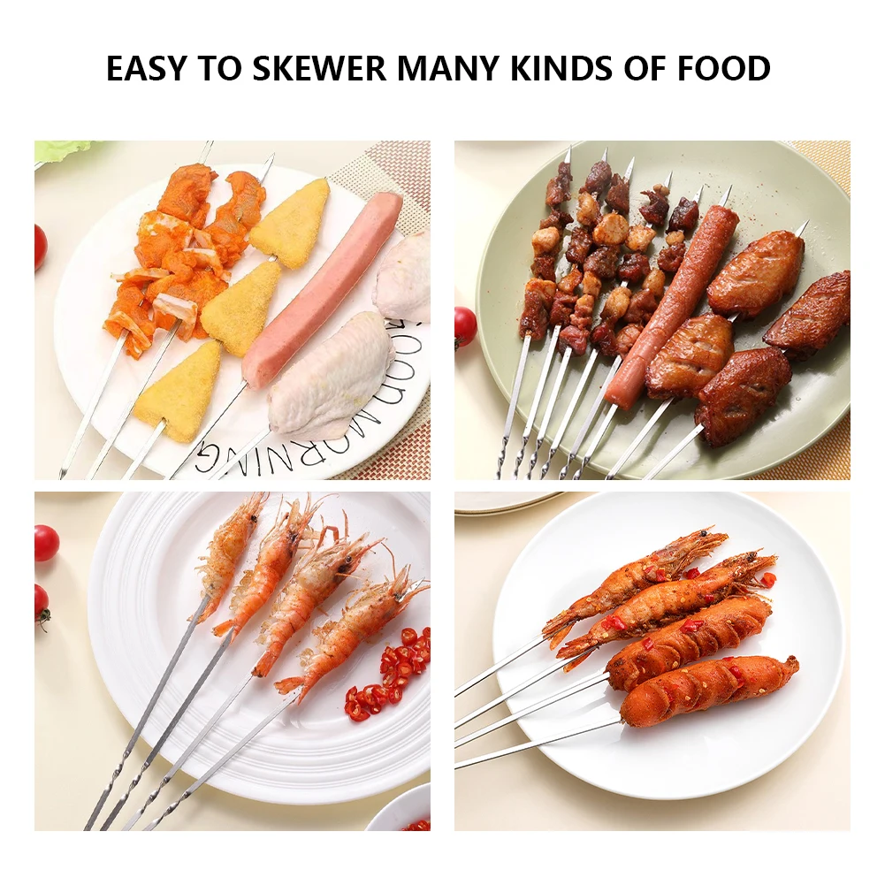 Stainless Steel Barbecue Skewer Reusable BBQ Skewers Kebab Iron Stick Outdoor Camping Picnic Barbecue Skewers Tools 20Pcs
