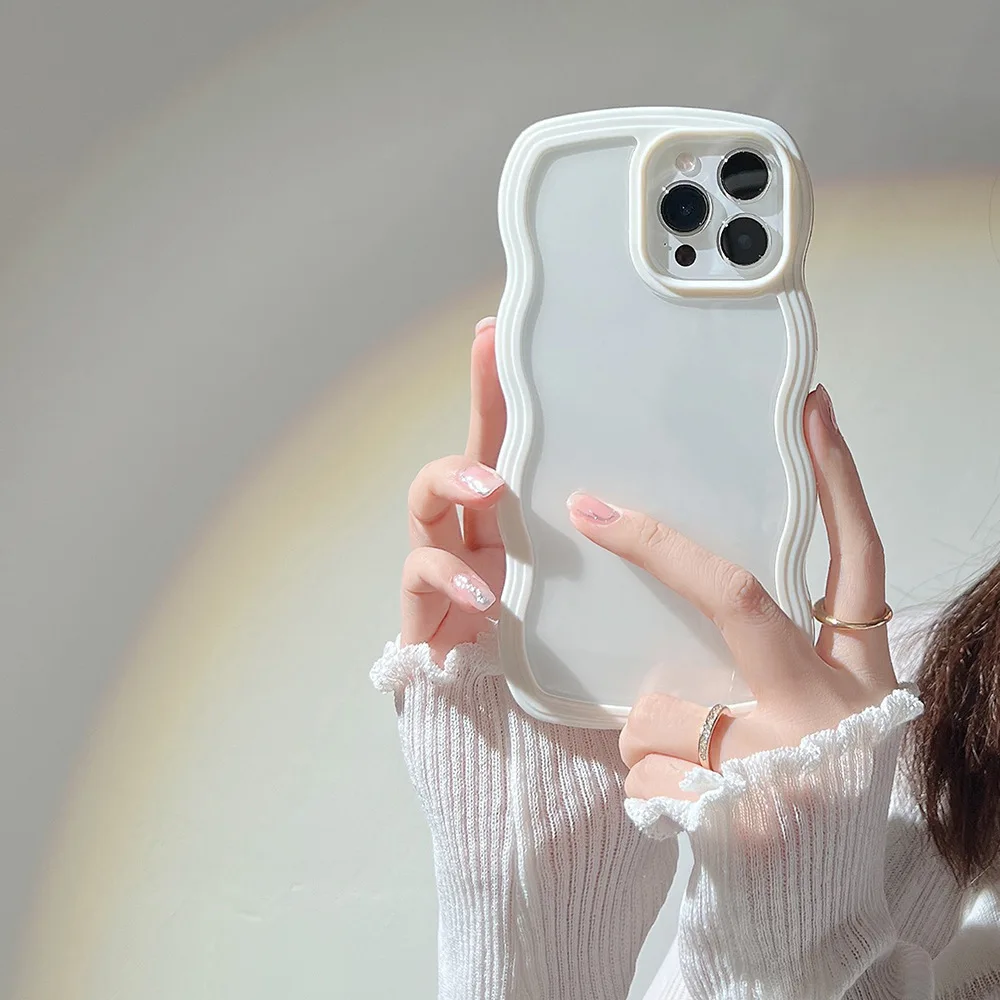 Chic Candy Transparent Shockproof Phone Case with Wave Frame Design