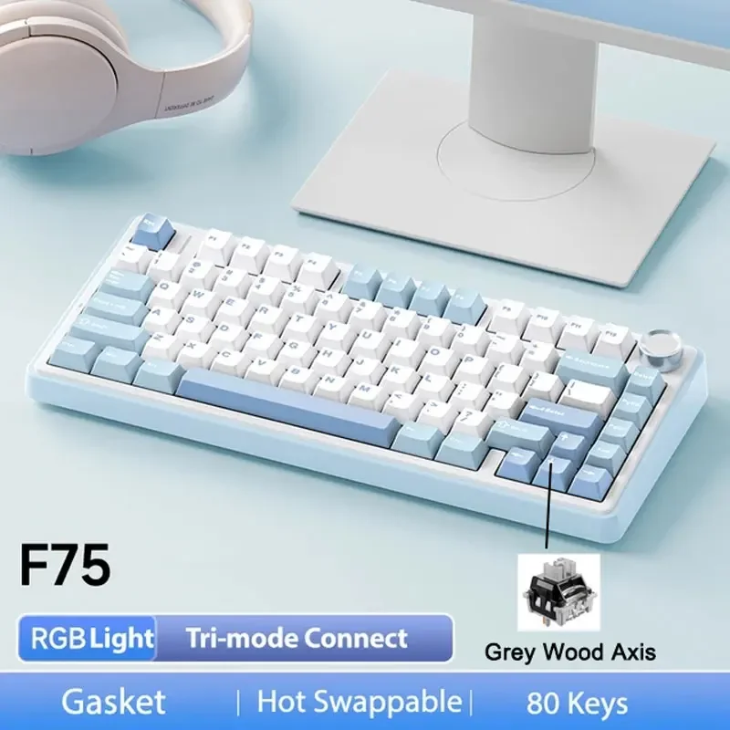 AULA F75 2.4G 무선/블루투스/유선 게이밍 기계식 키보드 RGB 커스터마이징 75% 레이아웃 OEM 프로파일 가스켓 PC 게임 키보드