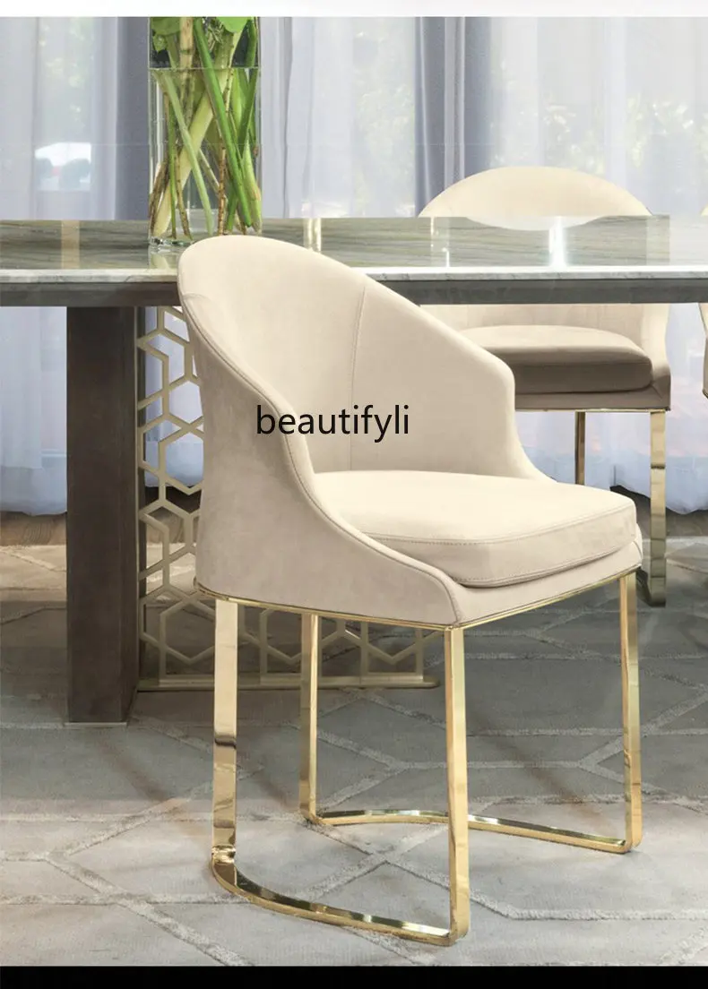 

Dining Chair Light Luxury High-Grade Single Seat Fabric Couch Stainless Steel Casual Seat Small Apartment