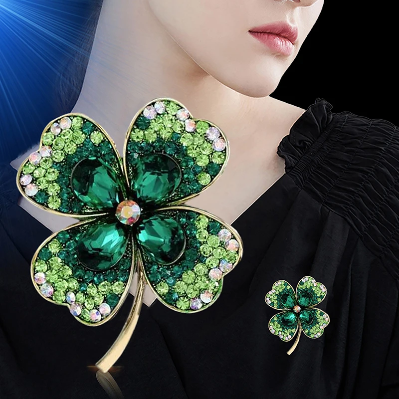 

1PC Fashion Rhinestone Clover Brooches Women Clothing Coat Jewelry Party Accessories