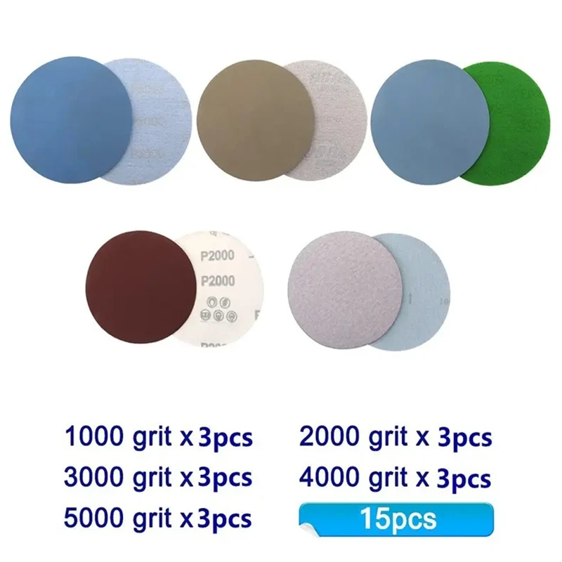 Sanding Discs Sandpaper Round Disk 15PCS 125mm Grit 1000 2000 3000 4000 5000