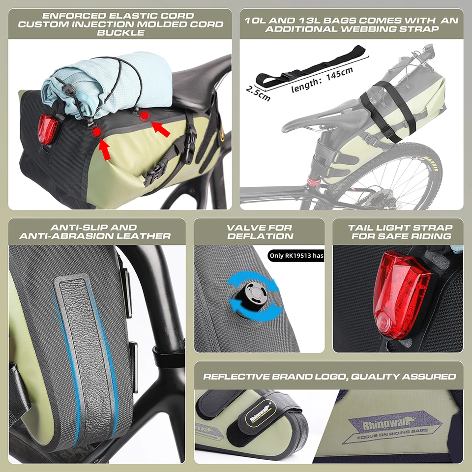 rhinowalk サドルバッグ10l Rhinowalk-自転車サドルバッグ,防水,5l⁄10l⁄13l反射型折りたたみ式リアバッグ,マウンテンバイク用トランク,100% -  AliExpress