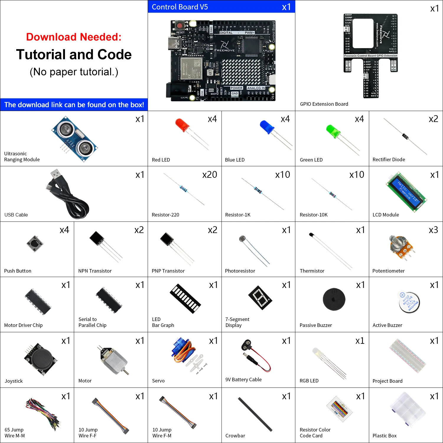 Freenove Super Starter Kit For Arduino UNO R4 V5 WiFi Mini Arm Cortex-M4 305-Page Detailed Tutorial 172 Items 60 Projects arduino starter kit