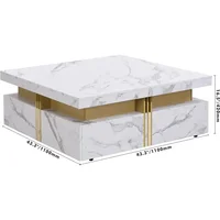Modern coffee table for living room and office (white), modern square design, marble pattern, storage space, coffee table 2