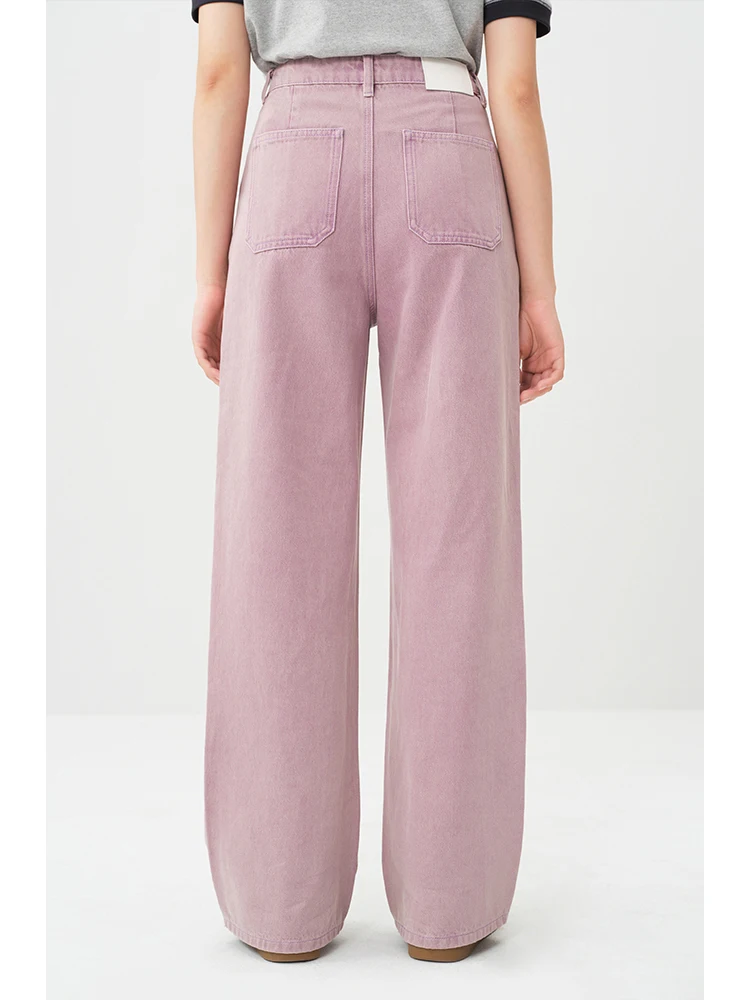ZIQIAO Straight-leg Pink Jeans for Women High-waist Slim Floor-length Pants 2024 Spring New Wide-leg Chic Style Trousers Female 3