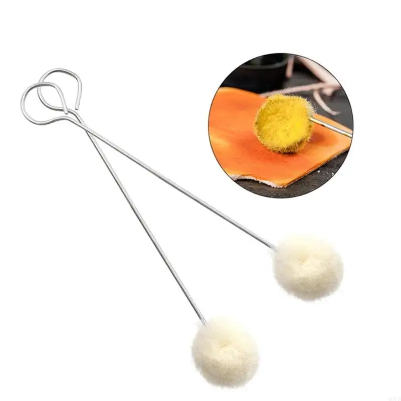 R7UB 10Pcs Wool Daubers Ball Leather Dye Tool 4.9" Length Wool Balls Brush with Steel Handle for DIY Crafts Projects