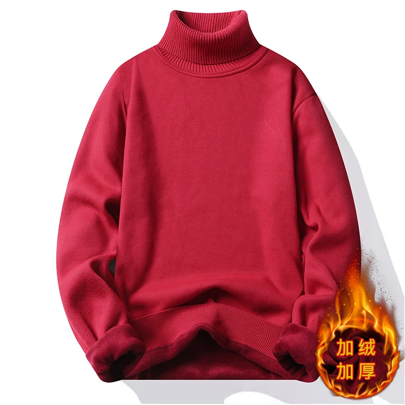 Trendy New Men's Loose Fitting Plush High Neck Long Sleeved Multi-color Sweater Knit Sweater Comfortable Casual Versatile Top