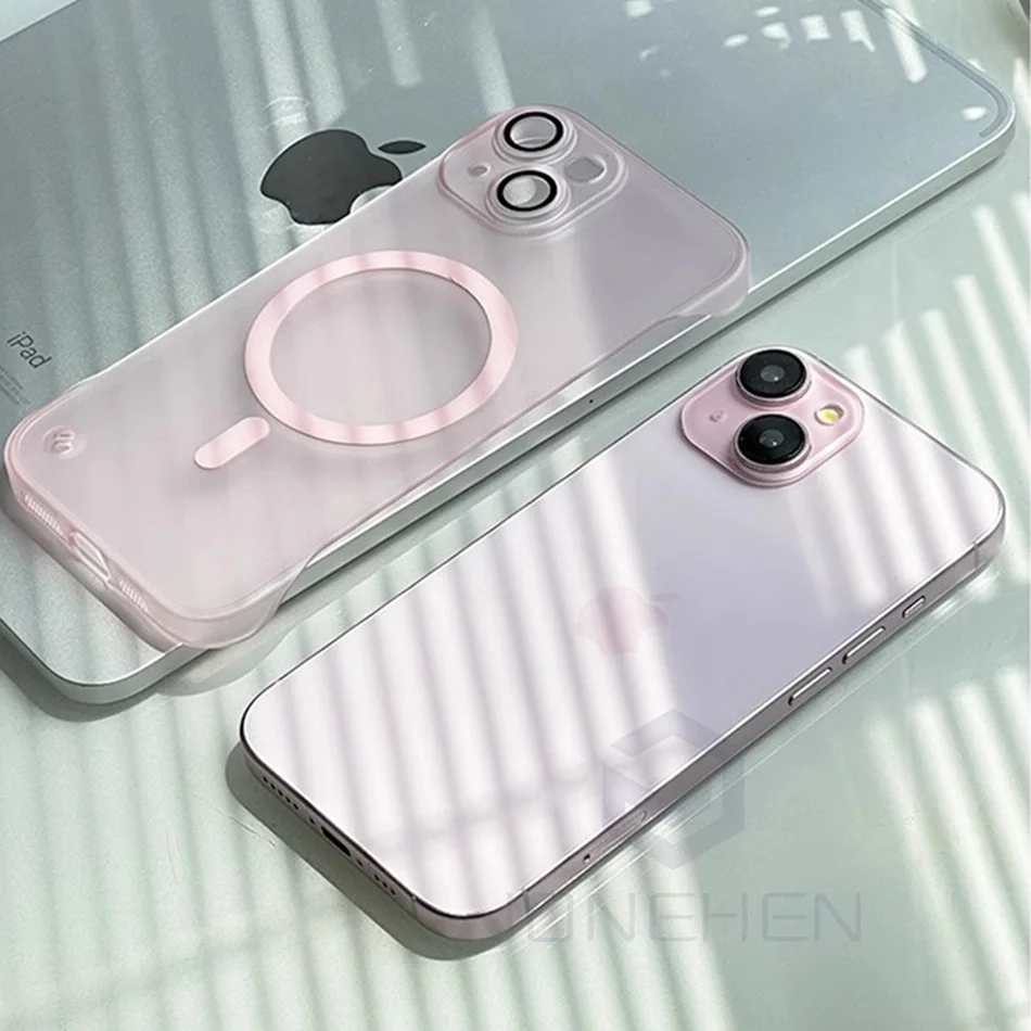 Ultra-Thin Magnetic Frameless Matte Clear Case with Translucent Frosted Lens Cover