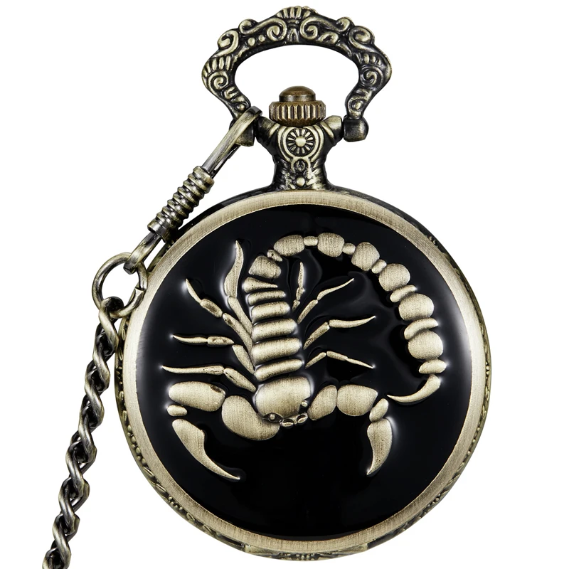 Unique Cool Scorpion Pocket Watch Skeleton Steampunk Mechanical Fob Watches Vintage Clock Pendant Necklace Hand-winding