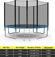 6/8/10FT Trampoline Replacement Safety Net Weather-Resistant Protection Net with Double-Headed Zipper for Kid Outdoor Sports 2