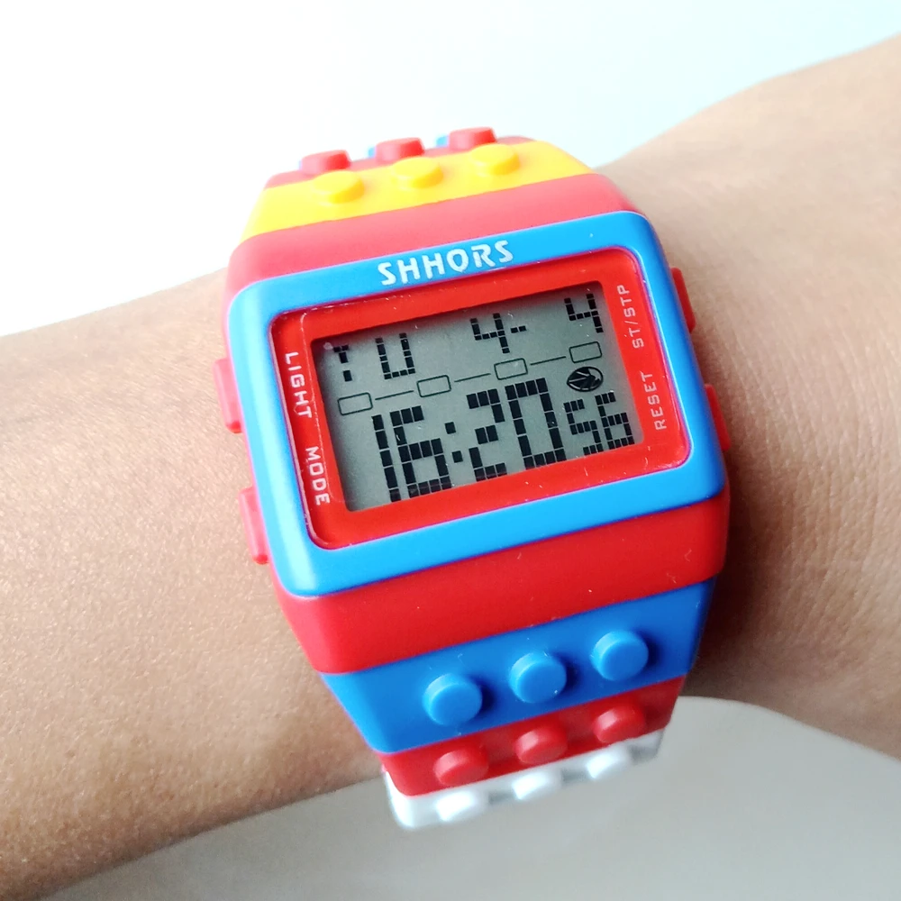 Unisex Rainbow Mens Women Plastic Big Digital Watch Multi-Function Light Up Students Waterproof Alarm DIY Bracelet Watches Clock women watches electronic watch