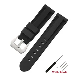 Silicone Waterproof Watch Strap with Stainless Steel Buckle - 26mm (Black Silver)